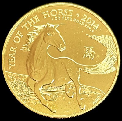 2014 GOLD GREAT BRITAIN 100 POUNDS 1oz LUNAR YEAR OF HORSE MINT