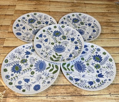 Vintage Texas Ware Melamine Plates Blue Flowers Set Of 5