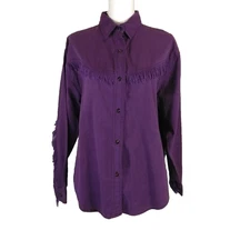 PS Gitano womens medium button up blouse purple fringe Western Rodeo Cotton 