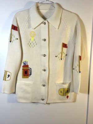 Unbranded Embroidered Knit Jacket Cardigan Cream Novelty Button Front