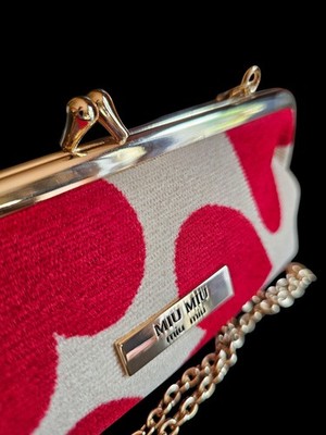 Miu Miu Red Heart Kisslock Clutch Pochette w/ Gold Chain GWP | eBay
