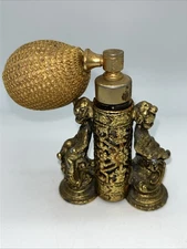 Vtg Hollywood Regency Atomizer Perfume Bottle Gold Plate Filigree Cherub Globe