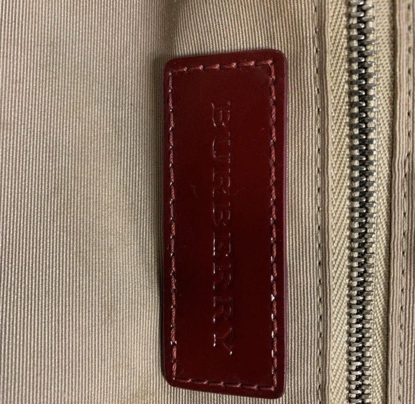 Burberry Star Print Checkered Patent Leather Trim Burgundy Tote Bag thumbnail 13