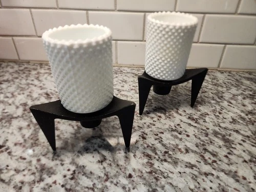 Vintage MCM White MILK Glass Hobnail Votive Peg Cups Lot Of 2