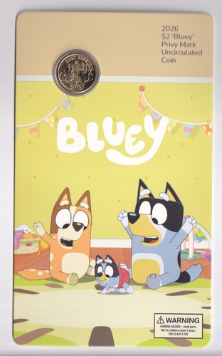 AUSTRALIAN: 2026 $2 BLUEY - BABY RACE UNC COIN ON CARD WITH PRIVY MARK ...