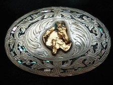 PI07175 VINTAGE 1970s  HORSE  PONY  SOUTHWESTERN DESIGN BELT BUCKLE