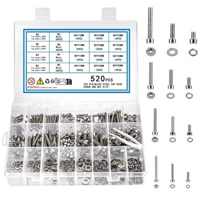 520 tlg M3 M4 M5 M6 Muttern und Schrauben Set Sechskantschrauben Schrauben und Muttern und