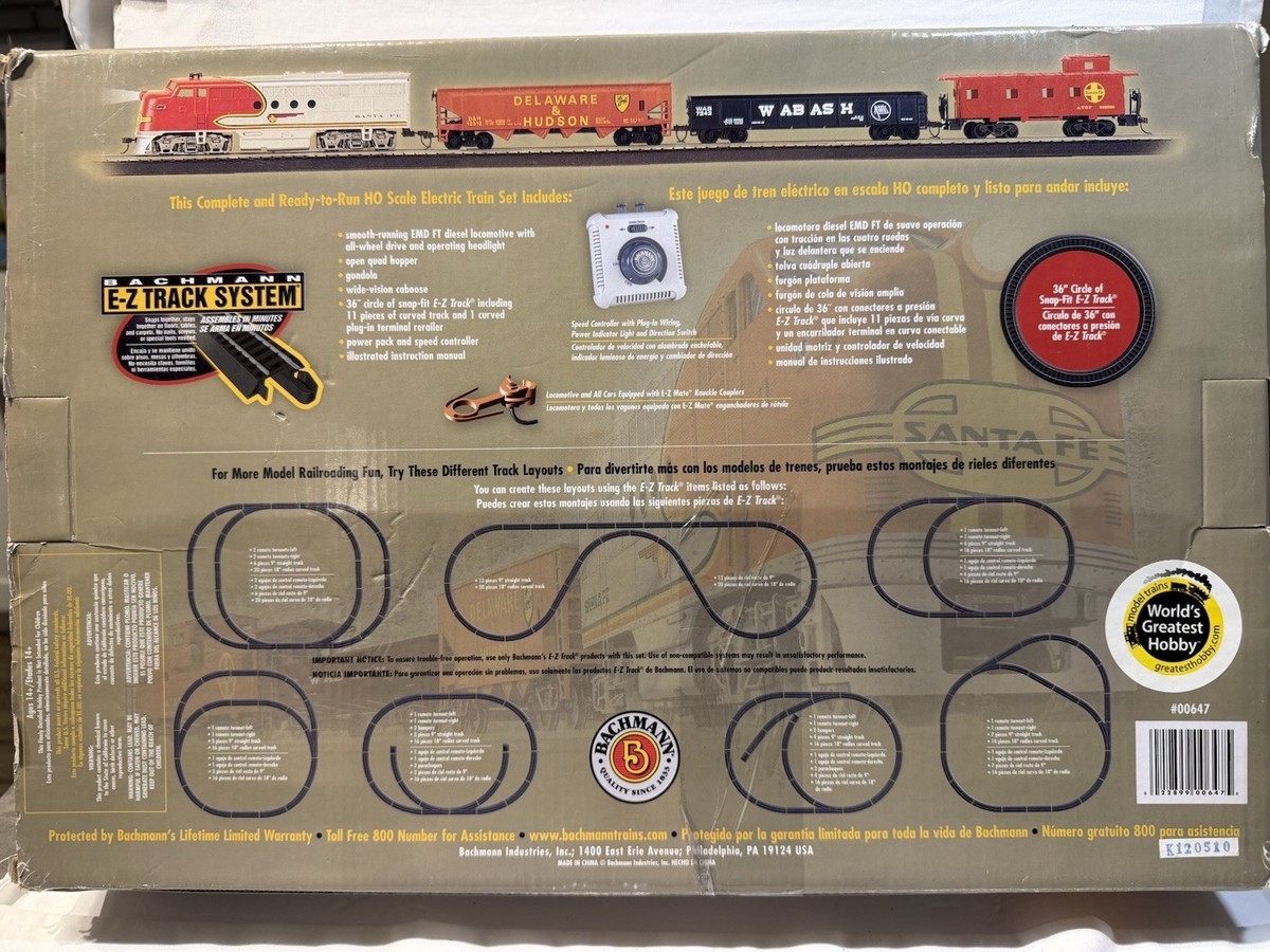 HO Scale Bachmann 647 Santa Fe Flyer Train Set with Steel E-Z