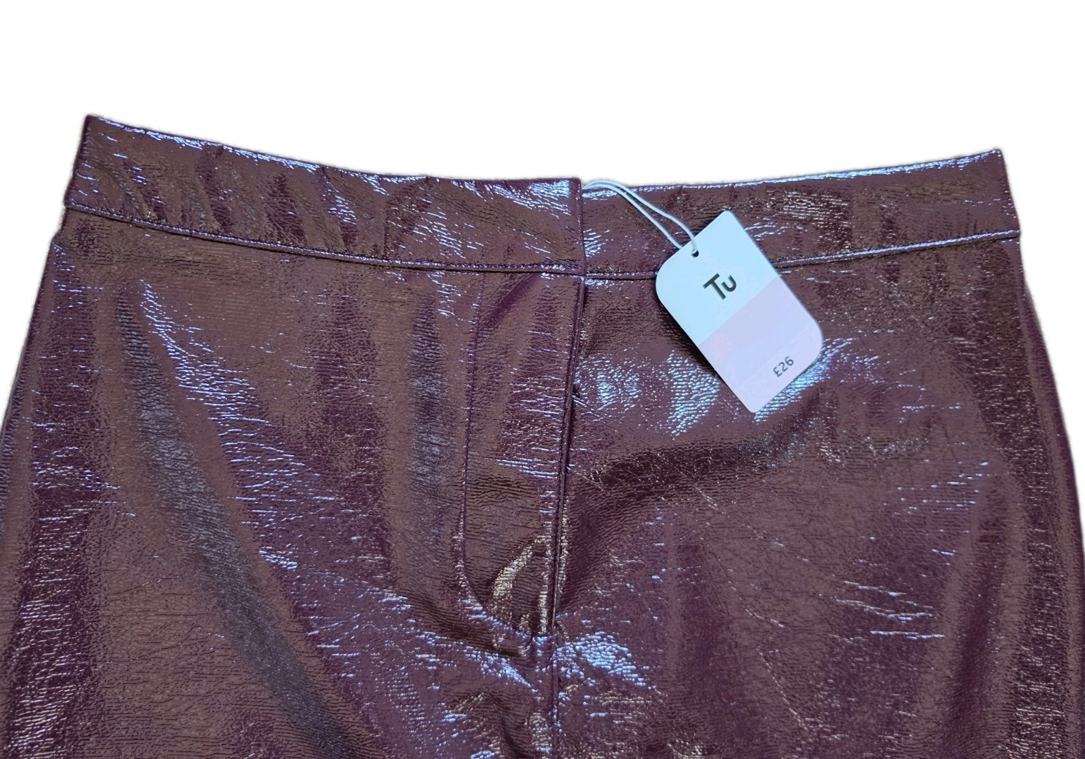 Midi PU Pencil Skirt By TU Patent Finish In Burgundy - Size 10 NEW (RRP-£26) image 2
