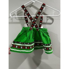 Vintage 70s German Trachten Suspender Skirt Green Heart Girls 3T Oktoberfest
