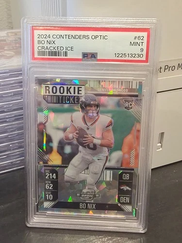 2024 Panini Contenders Optic - Bo Nix Rookie Ticket Cracked Ice (RC) /22 PSA 9