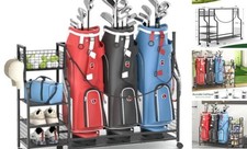 Golf Bag Storage Rack for Garage with Wheels, Organizer for Golf Bag 3 bags