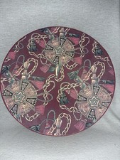 Large Burgundy Hat Box Decorated W/ Chains, Tassels  Medallions