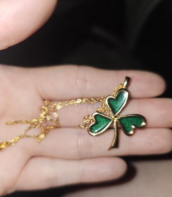 Gold & Green Clover Charm Pendant Necklace with Enamel Cable Chain