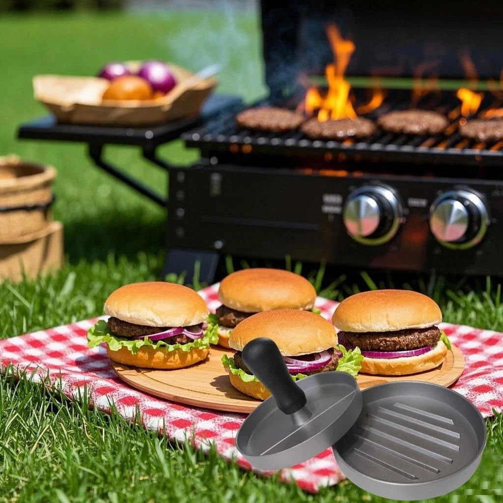 Prensa antiadherente para hamburguesas + 100 discos de cera, hamburguesa para barbacoa