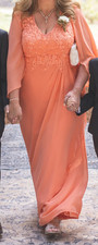 Azazie MOB Bridesmaid Wedding Guest dress Coral / Papaya Chiffon Size A18