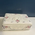 VTG WESTMORELAND Glass Cigarette Dresser Box HP ROSES & BOWS Grapes Beaded Edge