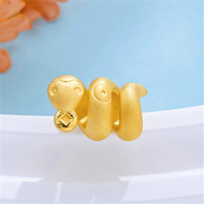 Pure 999 24K Yellow Gold Women 3D Lucky Zodiac Snake Bite Coin Pendant 1.6-1.7g