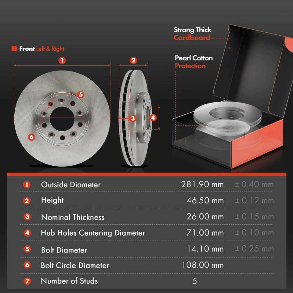 Дисковый ротор переднего бокового тормоза и керамическая тормозная колодка 6 шт для Ford Windstar 1999-2003 - Изображение 2 из 4