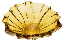 Bohemian Crystal 'Aurum' Centerpiece Vase, Pink Fruit Bowl 13"W (Yellow)