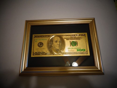 LOTE DE 2 *24 KT ORO EE. UU. BILLETE DE 100 DÓLARES-ENMARCADO-SELLO VERDE-FONDO NEGRO - Imagen 11 de 12