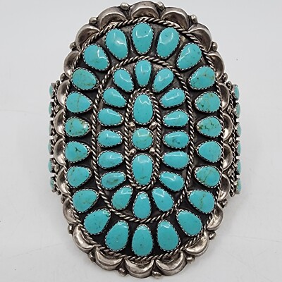 Monster Vintage Native American Navajo Turquoise Cluster Sterling Silver Bracelet Monster Vintage Native American Navajo Turquoise Cluster Sterling Silver Bracelet