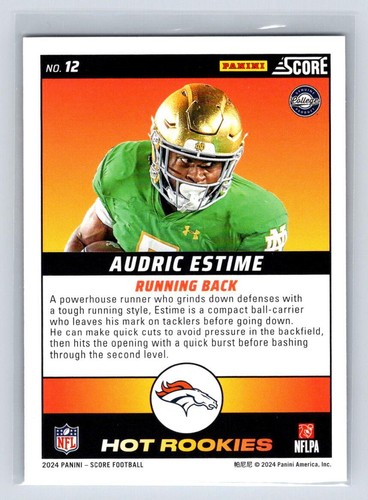 2024 Score #12 Audric Estime -Hot Rookies-Denver Broncos - Picture 2 of 2