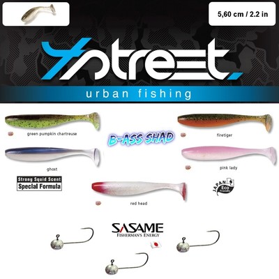 5 Farben Set #2 B-Ass Shad 2.2  (ähnlich Keitech Easy Shiner) + Japan Jig-Haken