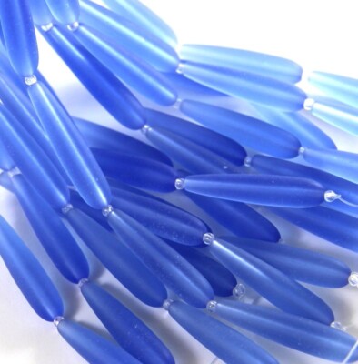 Tear Drop Beads, 38mm, Light Sapphire Blue w/Frosted Matte  Finish, 5 Pcs