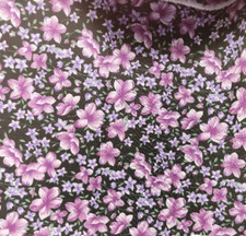 Cotton Fabric Purple Flowers on Black. By The Yard.