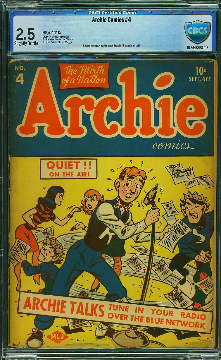 Archie Comics #4 CBCS 2.5 MLJ 1943 Rare! See Scan! Free CGC Mylar! K12 1 cmm