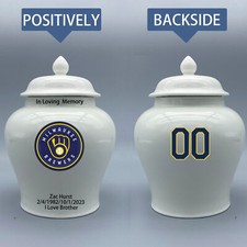 Ceramic Medium Urn for Milwaukee Brewers Baseball Theme, Custom Text  Number