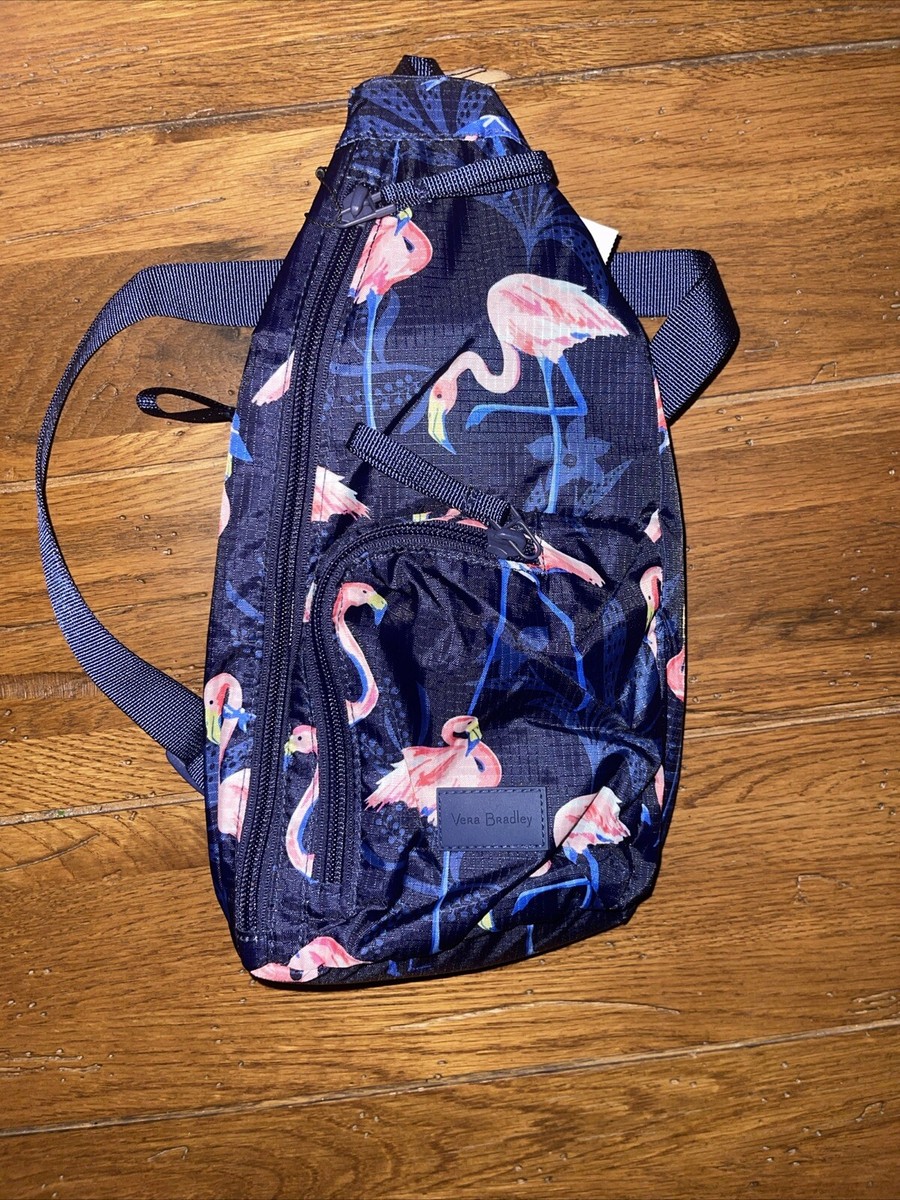 NWT VERA BRADLEY Mini Sling Backpack Purse Pink Flamingo Party Navy Blue