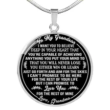 To My Grandson Love Grandma Necklace Round Pendant Gift From Grandmother For Boy