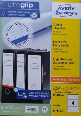 AVERY - ZWECKFORM AVERY Zweckform L4761 Ordner-Etiketten 61 x 192mm blickdicht Menge nach Auswahl