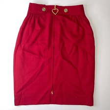 Moschino Cheap Chic Red Wool Skirt Gold Heart Zip Pockets Designer Midi RARE