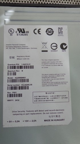HP Quantum LTO6 HH SAS Drive For Scalar Library 1-04215-01 AQ288B#901 (No Tray) - Afbeelding 1 van 3