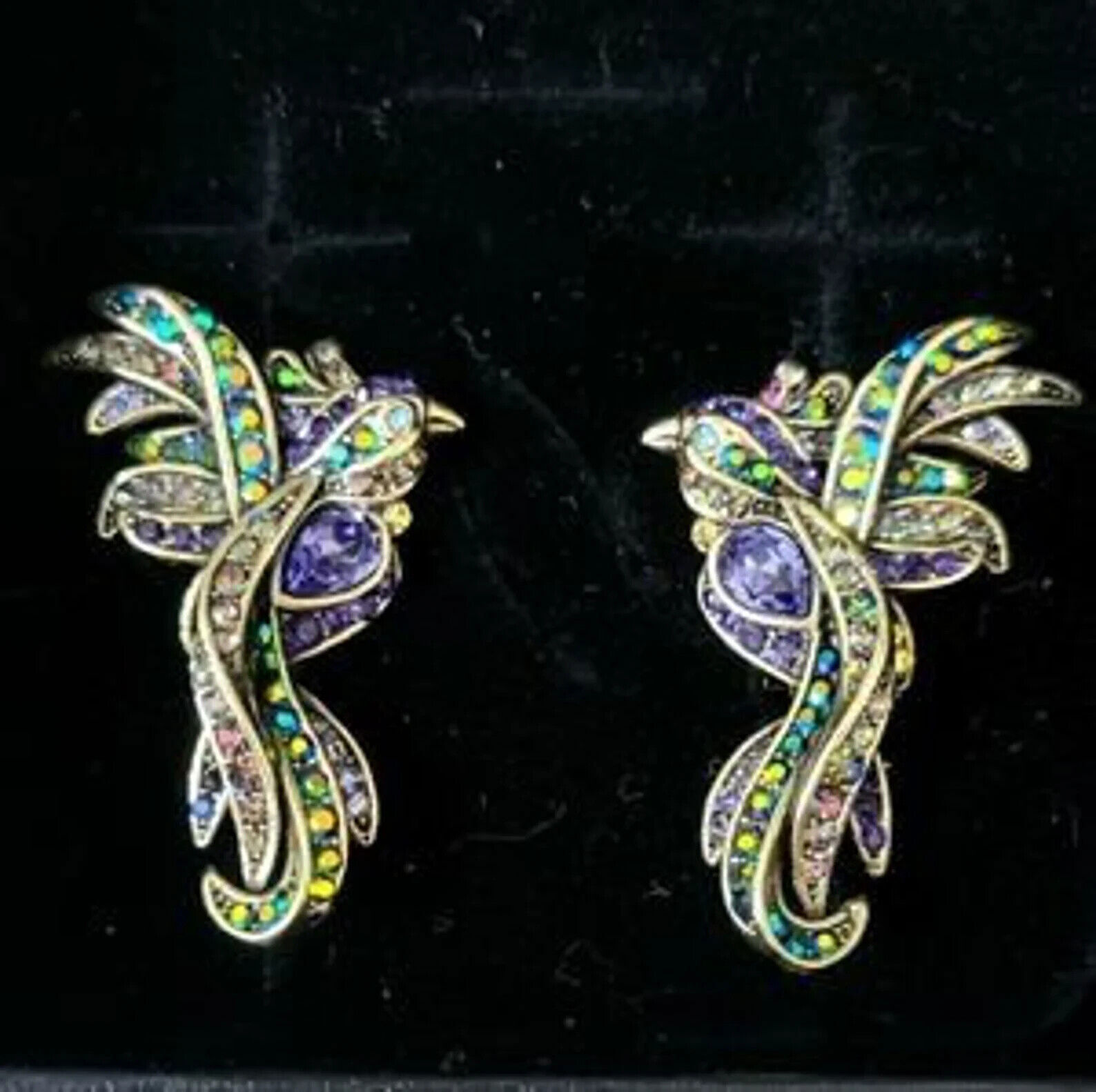 Heidi Daus Phoenix Rising Crystal Earrings Omega backs NWOT