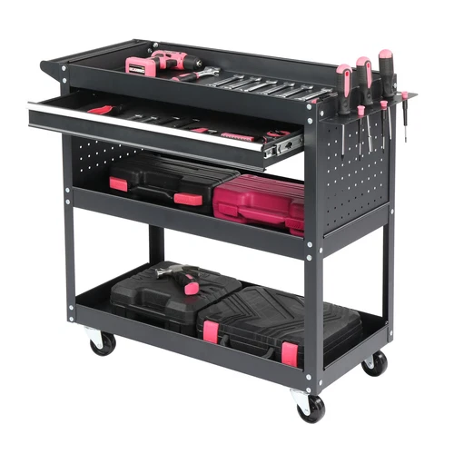 3Tier Heavy Duty Rolling Tool Cart with Pegboard Drawer Hook for Garage New - Picture 3 of 6