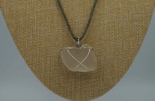 Light Grey Silky Sea Glass Pendant: Large Rounded Parallelogram Shape P 169 