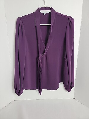 Crescent & Willough Women's Purple 1/4 Button W/ Bow Accent Top, Size S NWT