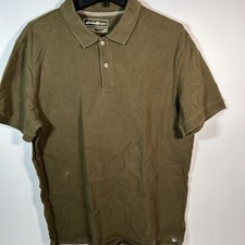 Eddie Bauer Mens Shirt Large Brown Polo Short Sleeve Outdoor Button Solid Cotton