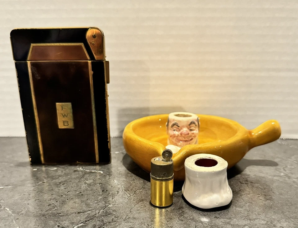 1 Rare Retro Lighter & Case PLUS 1 Novelty Ceramic Chef Ashtray W Lighter In Hat - Image 4 of 4
