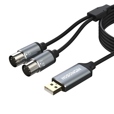 MIDI to USB Cable 6 Feet USB to 5-PIN MIDI Interface Adapter Connecting with ...