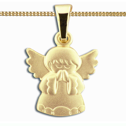 Baby Kinder Schutz Engel Betend Echt Gold 585 Mit Silber Kette 925 Vergoldet Neu-image