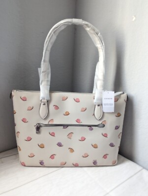 トートバッグ COACH Gallery Tote Bag With Snail Print CV268 NWT Coach CV268 Gallery Large Snail Print Tote Silver/Chalk