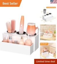 Space-Saving Hair Dryer and Styling Tool Organizer with 3 Stainless Steel Cups