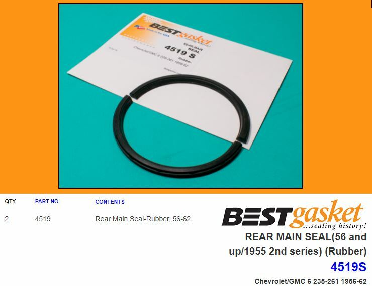 Junomabix Rubber Rear Main Seal Gasket For 1956-1962 Chevrolet GMC 235 & 261 CID – 4519S