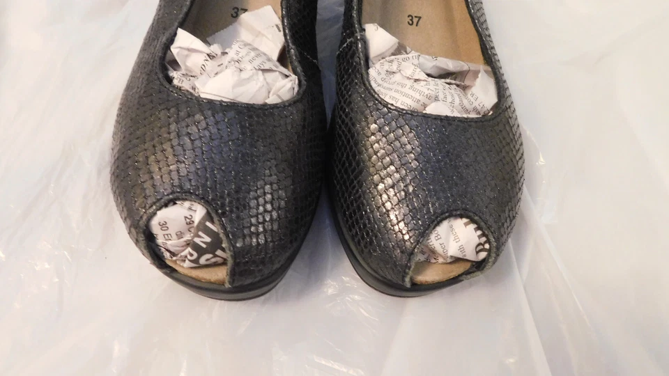 Mephisto Nastasia отлива шейк черный заглянуть носок слинга на танкетке 2» каблуки размер 6,5 - Изображение 2 из 4