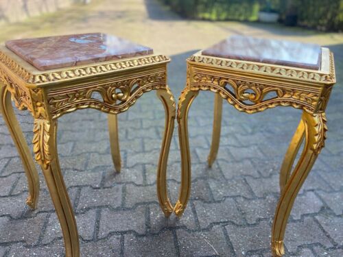 Table - French Louis XVI Gold Leaf Side Table with Pink Marble & Carved Wood - Picture 19 of 24